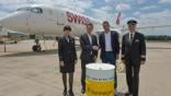 Cabin Crew Member SWISS, Jens Fehlinger (CEO SWISS), Dr. Philipp Furler (Co-CEO & Co-Founder Synhelion), pilot SWISS