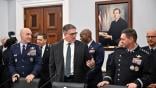 Air Force Chief of Staff Gen. David Allvin, left, Acting Secretary of the Air Force Gary Ashworth and Chief of Space Operations Gen. Chance Saltzman speak before testifying to the House Appropriations Committee for an oversight hearing at the U.S. Capitol in Washington, D.C., May 6, 2025. 