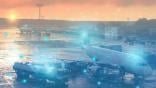 airplane surrounded by data indicators representing artificial intelligence