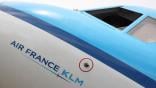 The words "Air France-KLM" written on the side of a plane. 