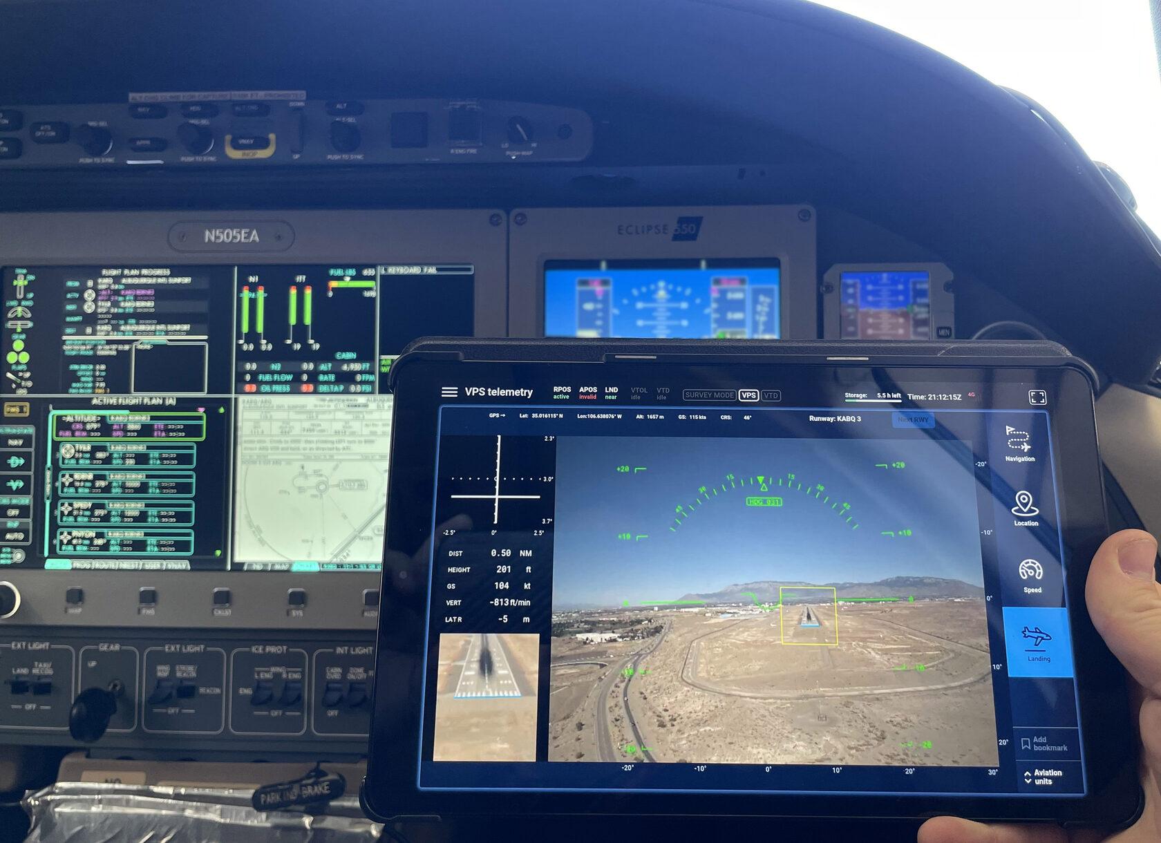 Daedalean’s landing guidance testing in the cockpit of Eclipse jet.