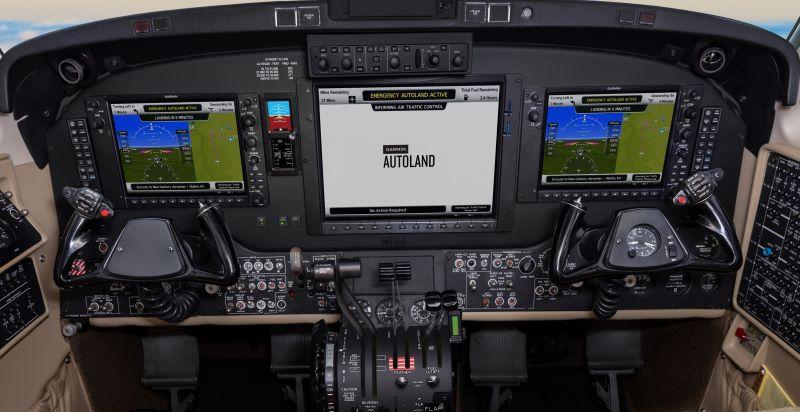 King Air G1000 NXi flight deck with Autoland display.