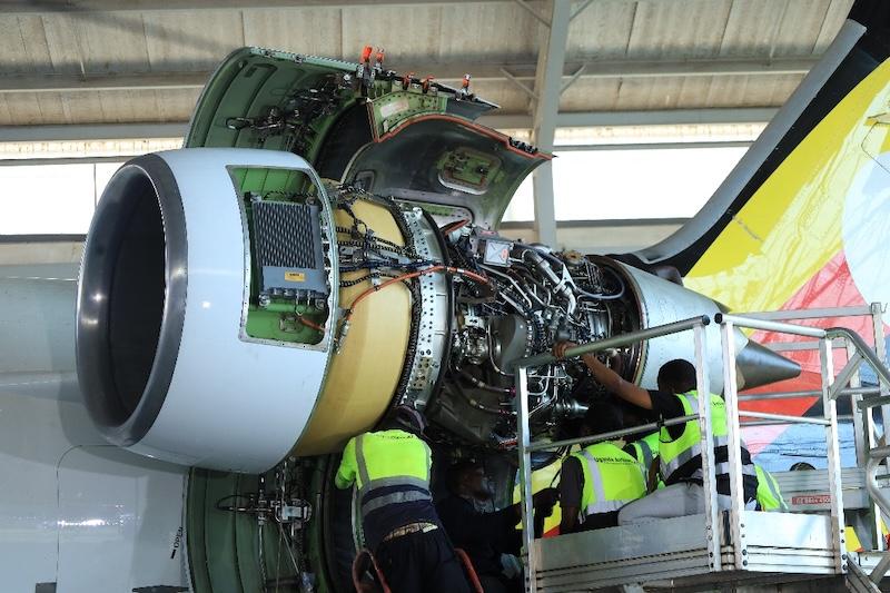 crj engine being worked on in entebbe