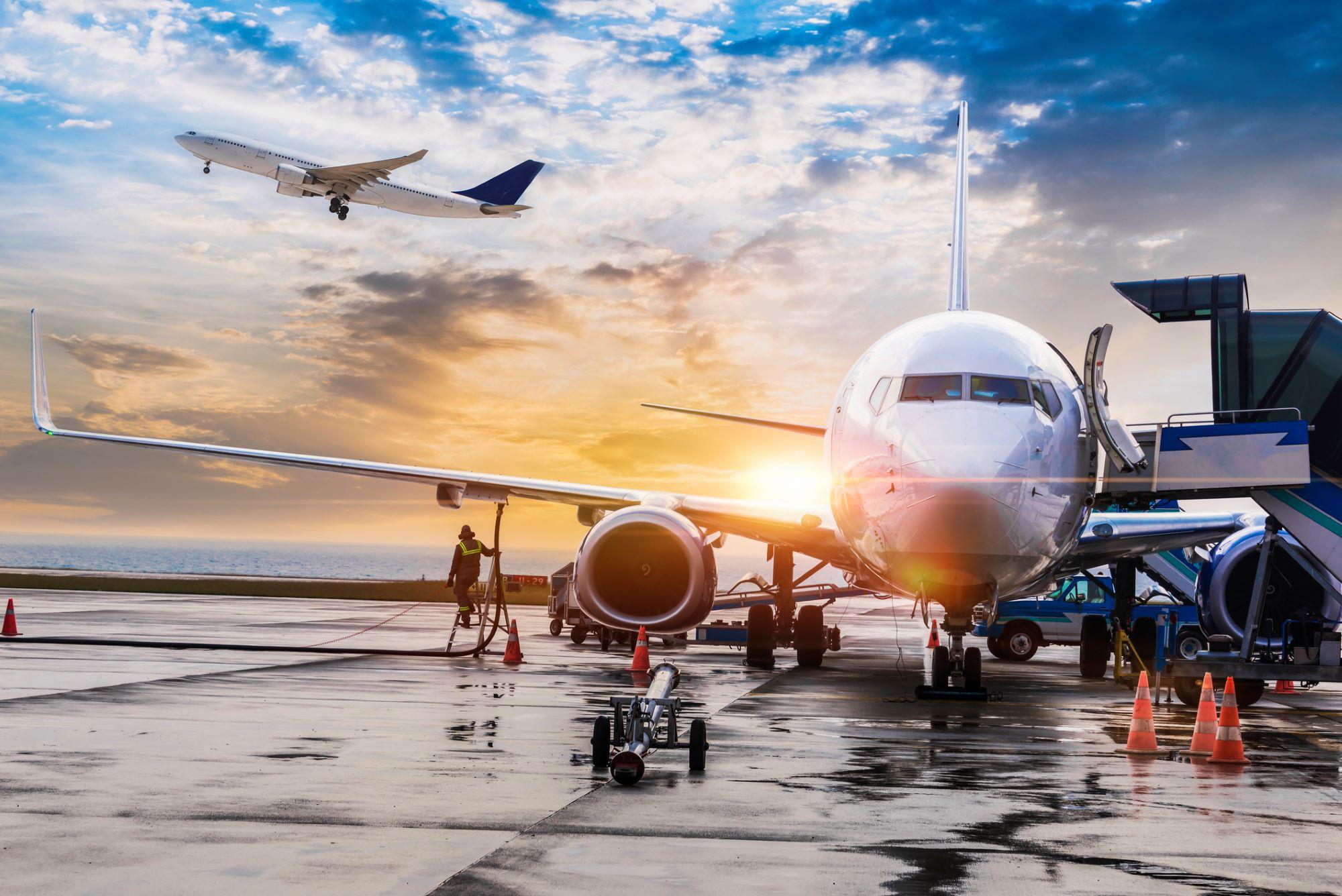 Plane at sunset