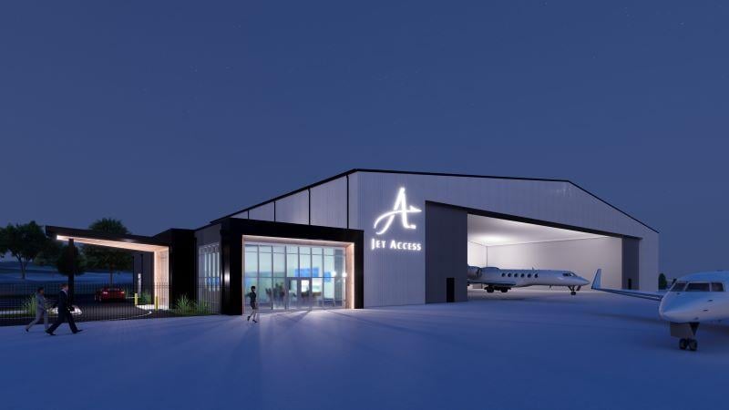 Jet Access’ planned private terminal at John C. Tune Airport. 