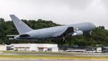 A KC-46 takes off to be delivered to the U.S. Air Force on May 17. Credit: Boeing via X