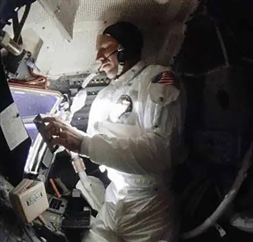 Lovell in Aquarius lunar module