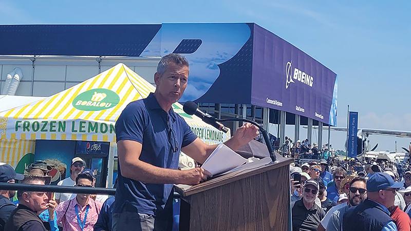 U.S. Transportation Secretary Sean Duffy speaking at EAA AirVenture