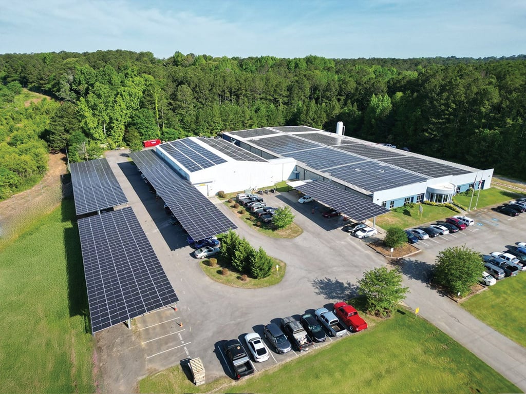 Facility with solar panels on roof