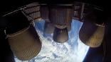 View of Starship Raptor engines over Earth from engine bay 