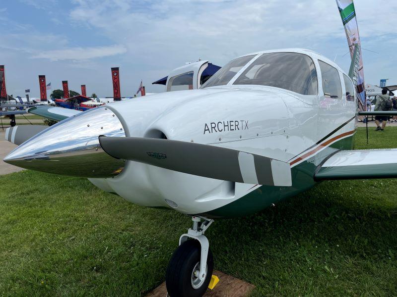 A UND-branded Piper Archer TX aircraft at EAA AirVenture in Oshkosh, Wisconsin. 