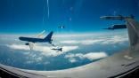 A KC-46 provides fuel to F-16s during a flight June 5 near Misawa AB, Japan. Credit: U.S. Air Force 