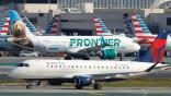 Frontier Airlines and Delta Air Lines jets on runway